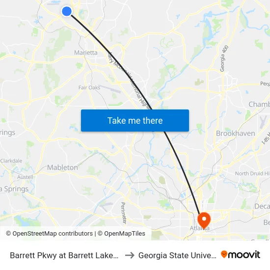 Barrett Pkwy at Barrett Lakes Blvd to Georgia State University map