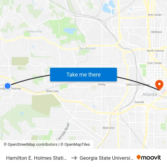 Hamilton E. Holmes Station to Georgia State University map