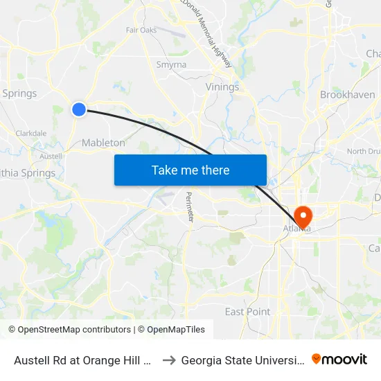 Austell Rd at Orange Hill Rd to Georgia State University map