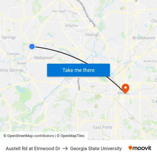 Austell Rd at Elmwood Dr to Georgia State University map