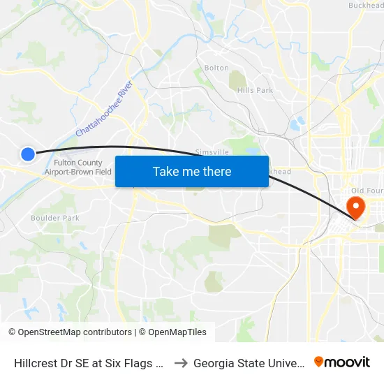 Hillcrest Dr SE at Six Flags Pkwy to Georgia State University map