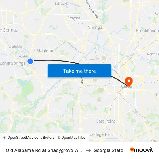 Old Alabama Rd at Shadygrove Walk (Not 25 Timepoin to Georgia State University map