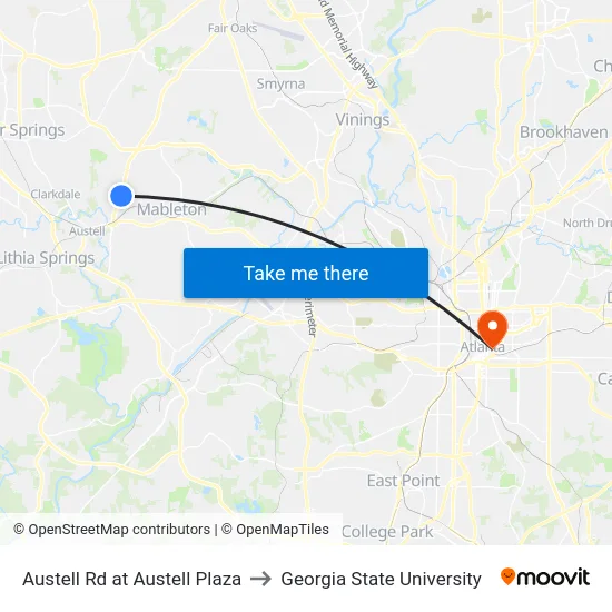 Austell Rd at Austell Plaza to Georgia State University map