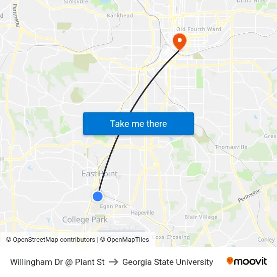 Willingham Dr @ Plant St to Georgia State University map