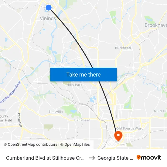 Cumberland Blvd at Stillhouse Creek Dr/Riverwood P to Georgia State University map