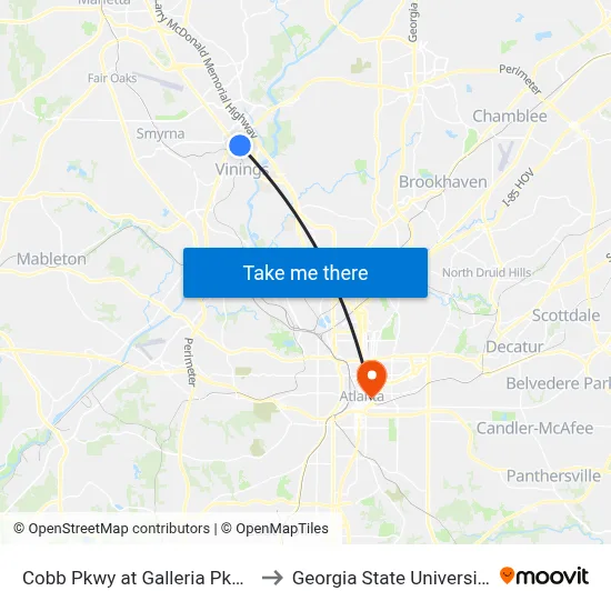 Cobb Pkwy at Galleria Pkwy to Georgia State University map