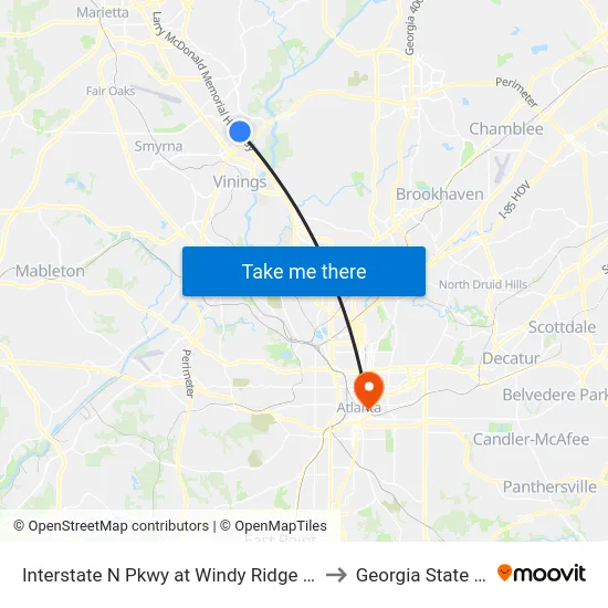 Interstate N Pkwy at Windy Ridge Pkwy SE / Cobb CH to Georgia State University map
