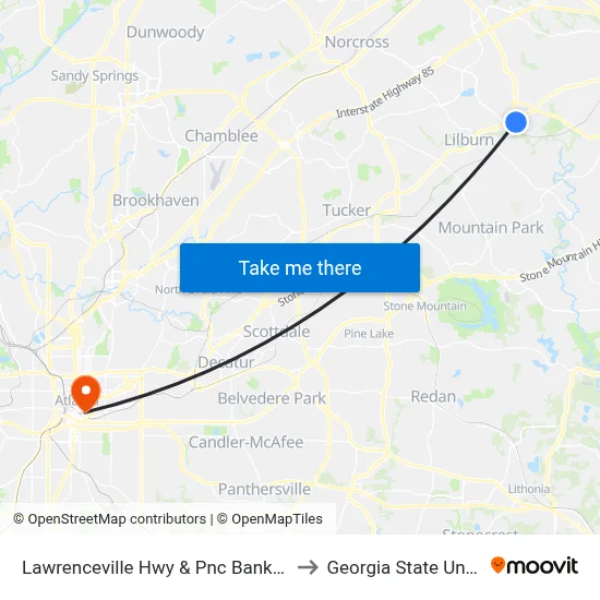 Lawrenceville Hwy & Pnc Bank (Walmart) to Georgia State University map