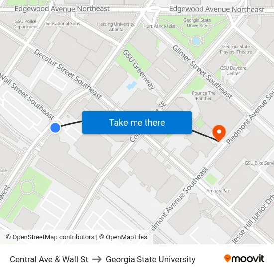 Central Ave & Wall St to Georgia State University map
