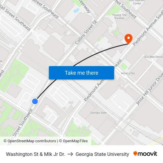 Washington St & Mlk Jr Dr. to Georgia State University map