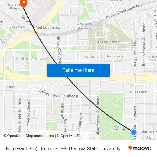 Boulevard SE @ Berne St to Georgia State University map