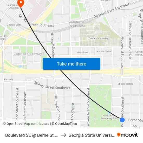 Boulevard SE @ Berne St SE to Georgia State University map