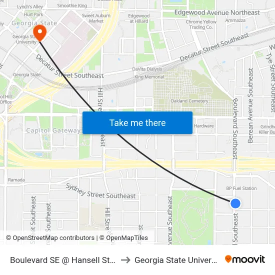 Boulevard SE @ Hansell St SE to Georgia State University map