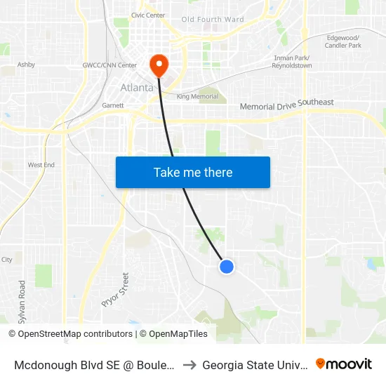 Mcdonough Blvd SE @ Boulevard SE to Georgia State University map