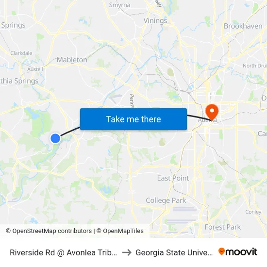 Riverside Rd @ Avonlea Tributary to Georgia State University map