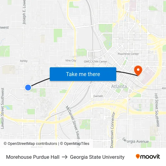 Morehouse Purdue Hall to Georgia State University map
