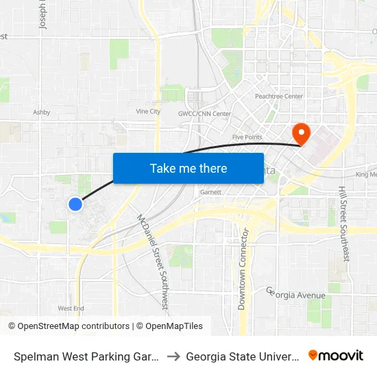Spelman West Parking Garage to Georgia State University map