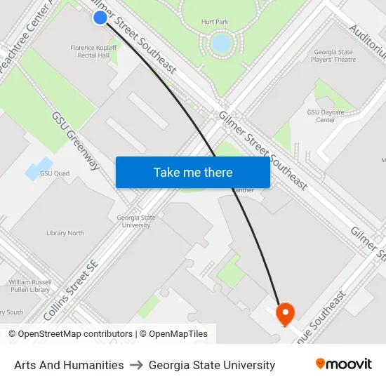 Arts And Humanities to Georgia State University map