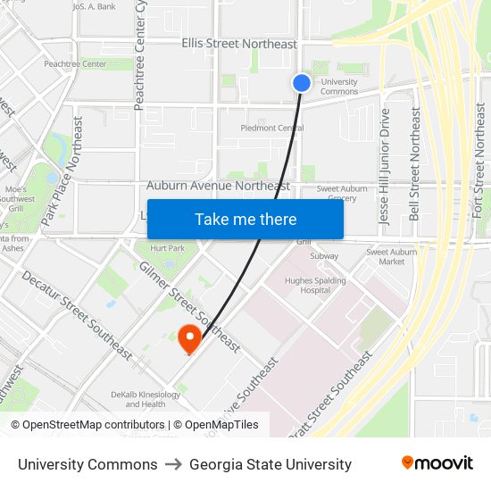 University Commons to Georgia State University map