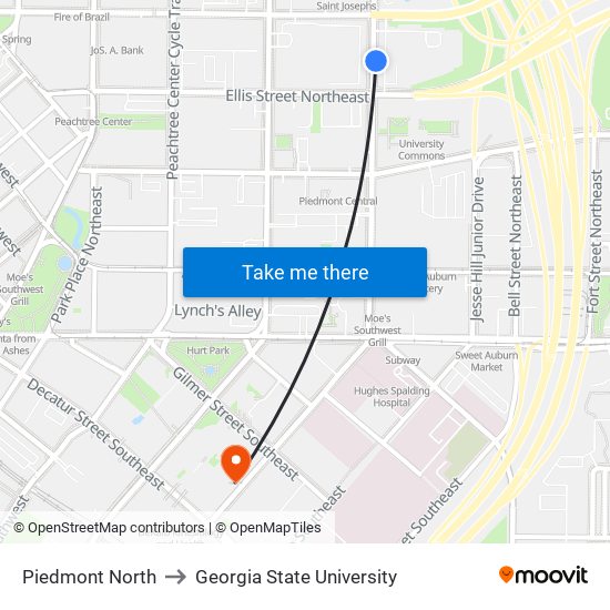 Piedmont North to Georgia State University map