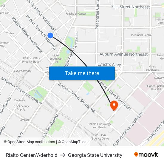 Rialto Center/Aderhold to Georgia State University map