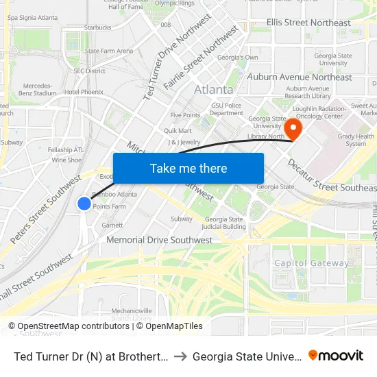 Ted Turner Dr (N) at Brotherton St to Georgia State University map
