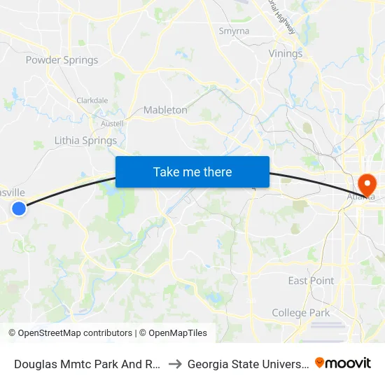 Douglas Mmtc Park And Ride to Georgia State University map
