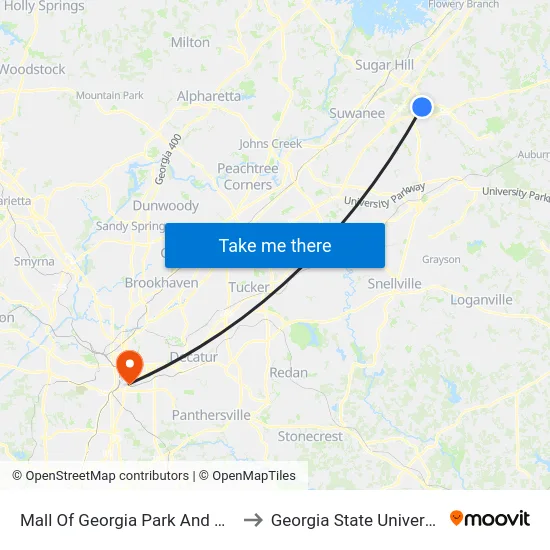 Mall Of Georgia Park And Ride to Georgia State University map