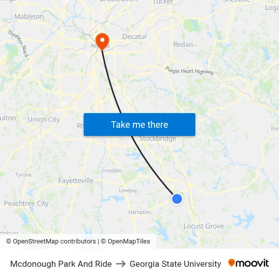 Mcdonough Park And Ride to Georgia State University map