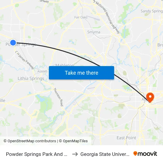 Powder Springs Park And Ride to Georgia State University map