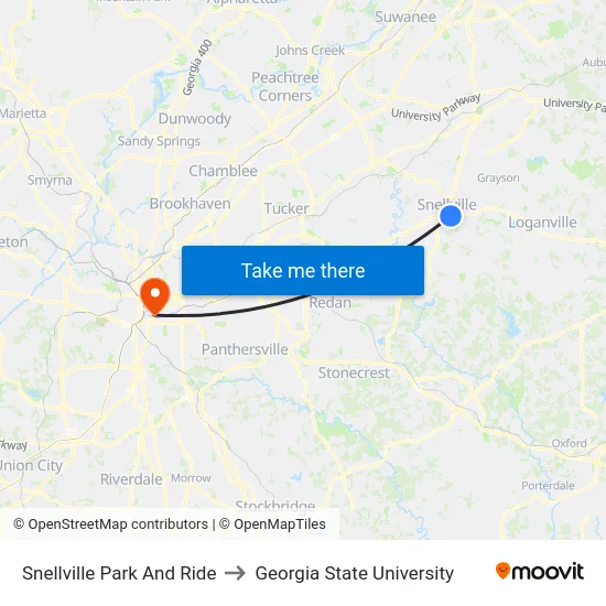 Snellville Park And Ride to Georgia State University map