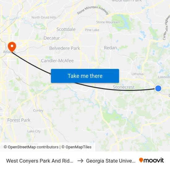 West Conyers Park And Ride (Dt) to Georgia State University map