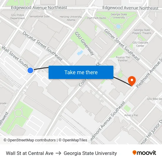 Wall St at Central Ave to Georgia State University map