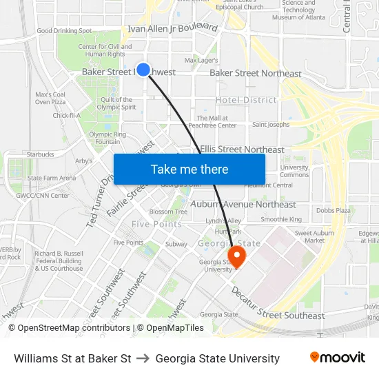 Williams St at Baker St to Georgia State University map