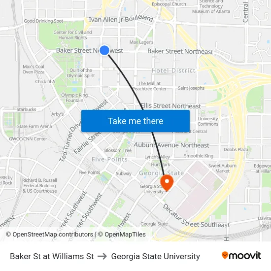 Baker St at Williams St to Georgia State University map