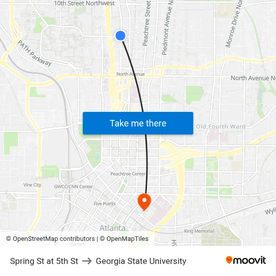 Spring St at 5th St to Georgia State University map