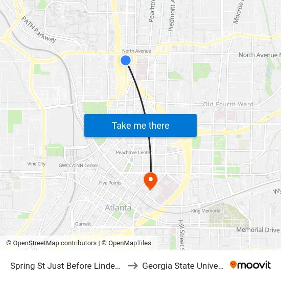 Spring St Just Before Linden Ave to Georgia State University map