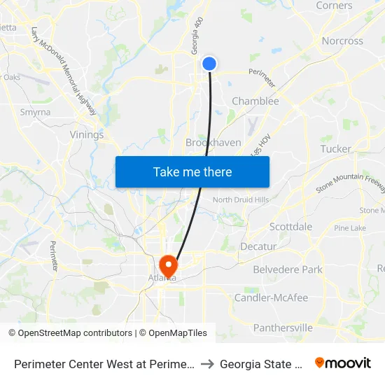 Perimeter Center West at Perimeter Center Pkwy to Georgia State University map
