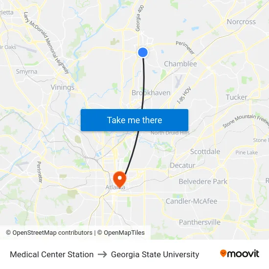 Medical Center Station to Georgia State University map