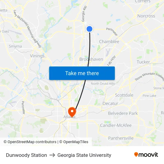 Dunwoody Station to Georgia State University map