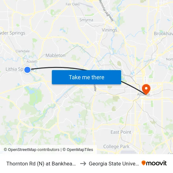 Thornton Rd (N) at Bankhead Hwy to Georgia State University map