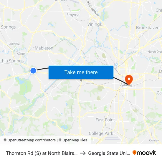 Thornton Rd (S) at North Blairs Bridge Rd to Georgia State University map
