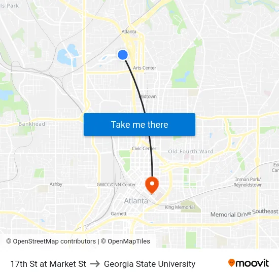 17th St at Market St to Georgia State University map