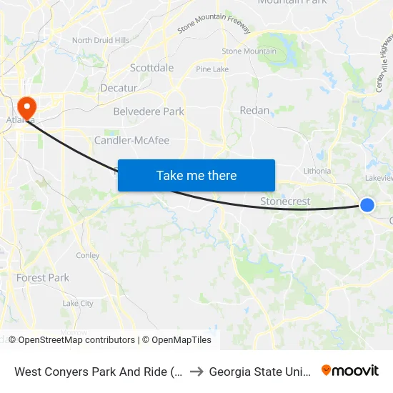 West Conyers Park And Ride (Mt/Peri) to Georgia State University map