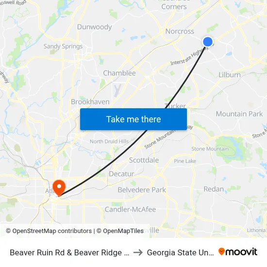 Beaver Ruin Rd & Beaver Ridge Elementary to Georgia State University map