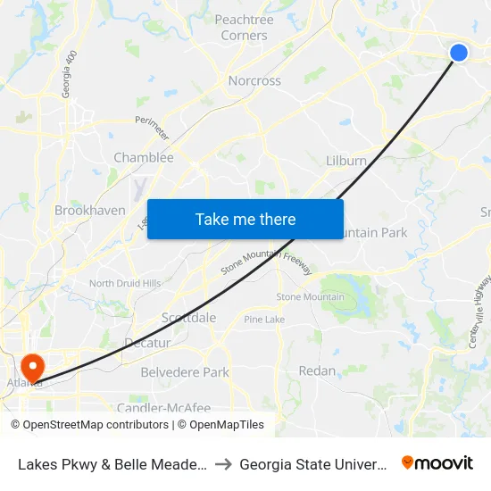 Lakes Pkwy & Belle Meade Ct to Georgia State University map