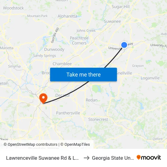 Lawrenceville Suwanee Rd & Lawrenceville to Georgia State University map