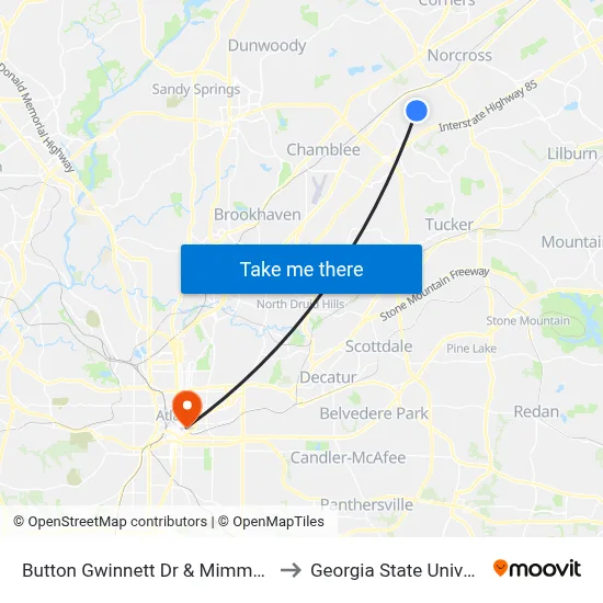 Button Gwinnett Dr & Mimms Dr Ib to Georgia State University map