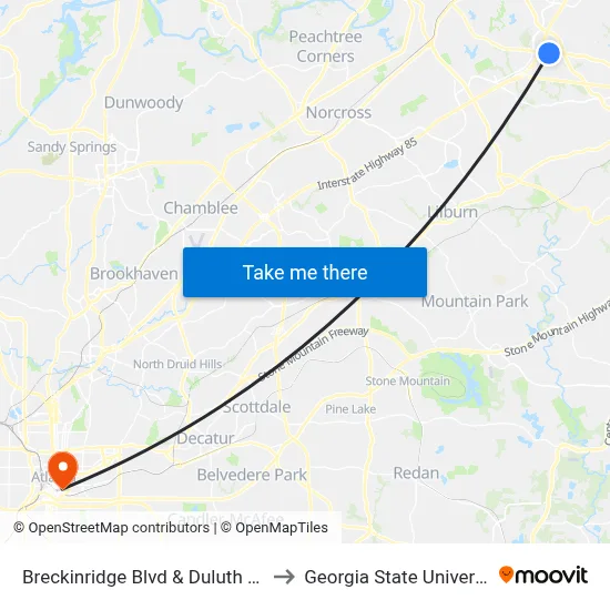 Breckinridge Blvd & Duluth Hwy to Georgia State University map