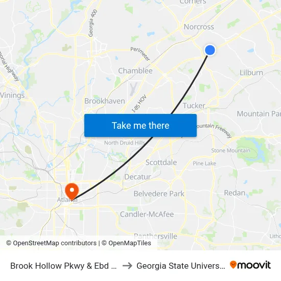 Brook Hollow Pkwy & Ebd Ob to Georgia State University map